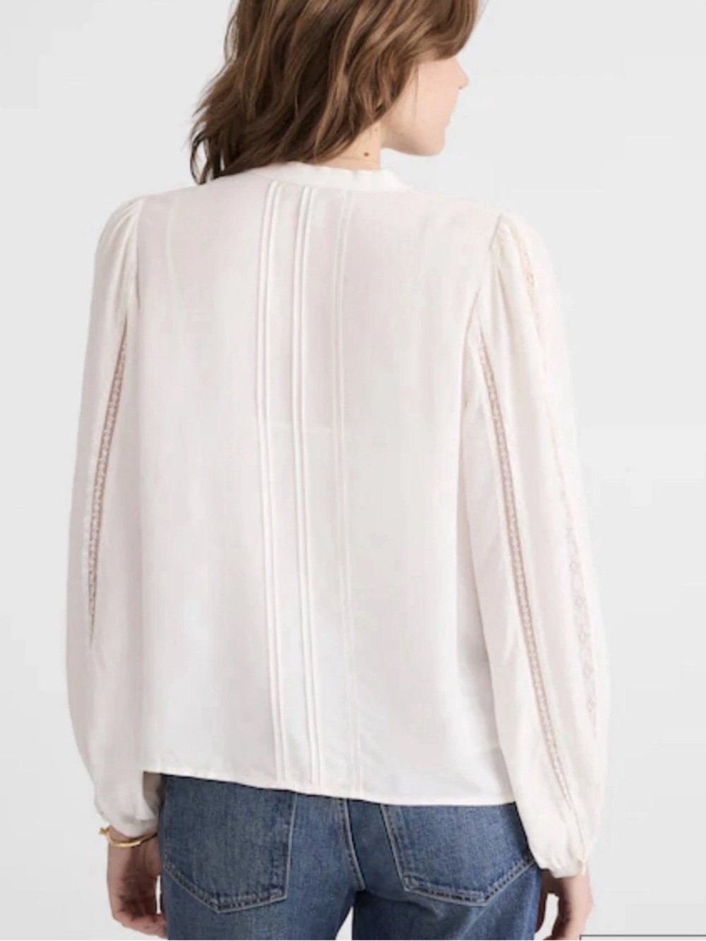 MADEWELL Lace-Insert Button-Up Long-Sleeve Top NY338 - Picture 2 of 4